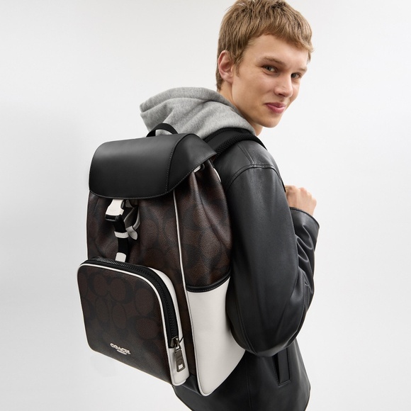 Racer Backpack In Blocked Signature Canvas - Picture 1 of 4
